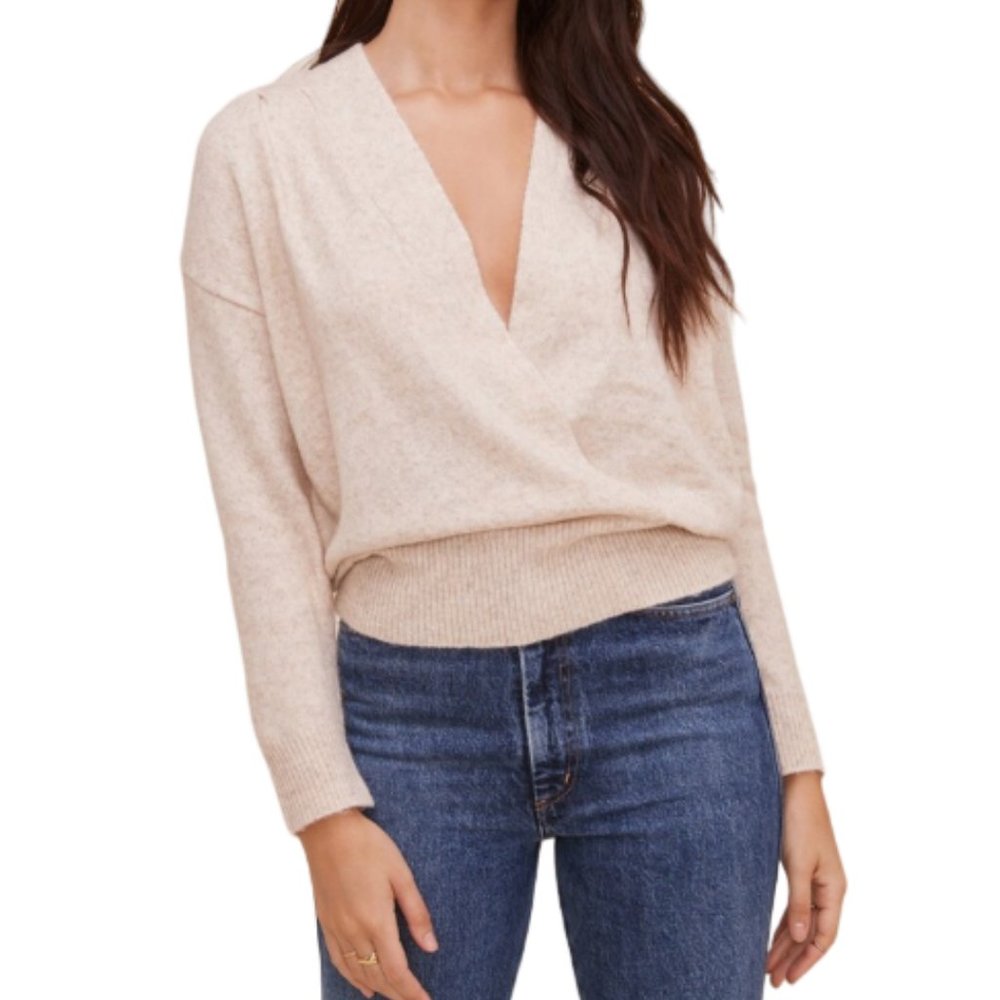 ASTR the Label | Beige Wool Blend Pleated Wrap Front Sweater (Size M) - Picture 2 of 12